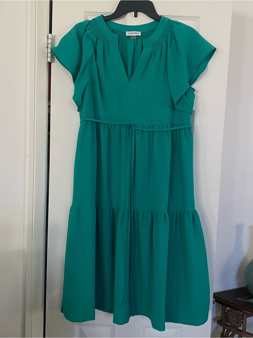 Calvin Klein Emerald V-Neck Tiered Midi Dress